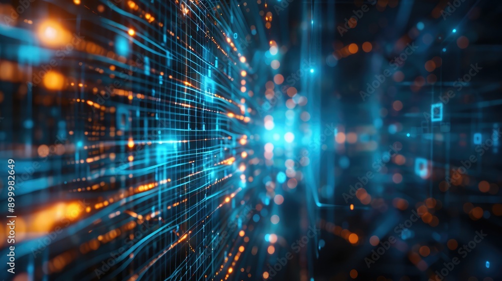 Poster futuristic background with abstract network lines and nodes, representing advanced internet technolo