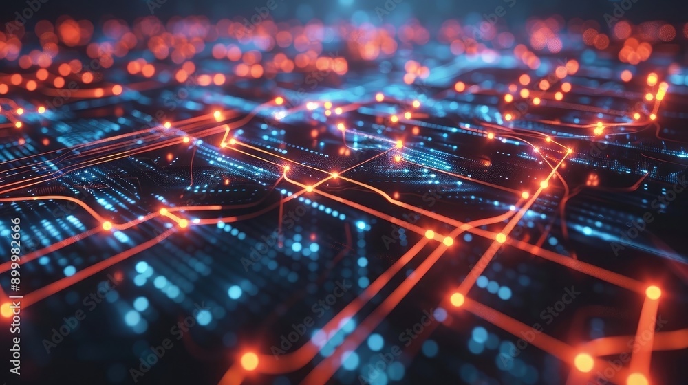 Poster futuristic network technology background with glowing lines and circuits, representing digital conne