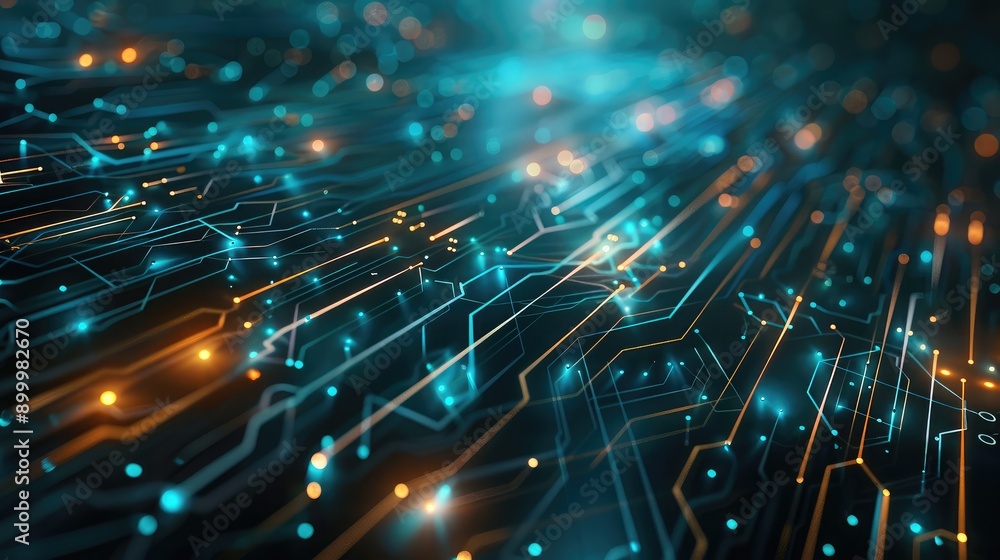 Poster futuristic network technology background with glowing lines and circuits, representing digital conne