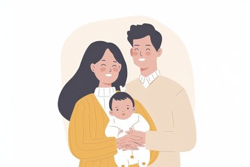 Obraz premium Young family with baby illustration serene colors gentle expressions intimate family moment digital art cozy atmosphere bonding affection heartwarming scene pastel hues