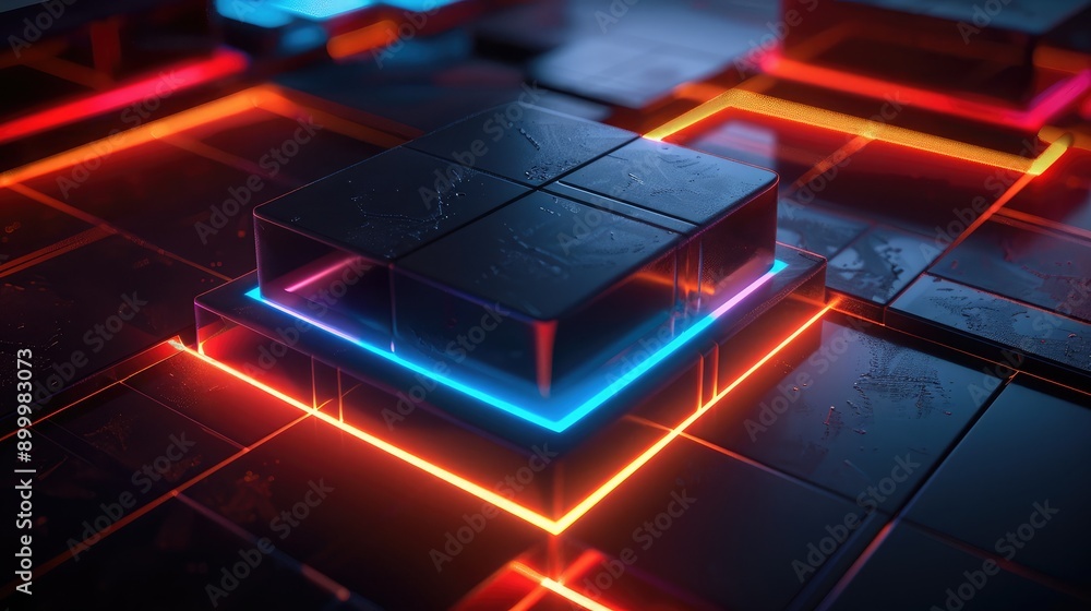 Poster glowing edges and dark backgrounds, creating a high-tech visual effect.