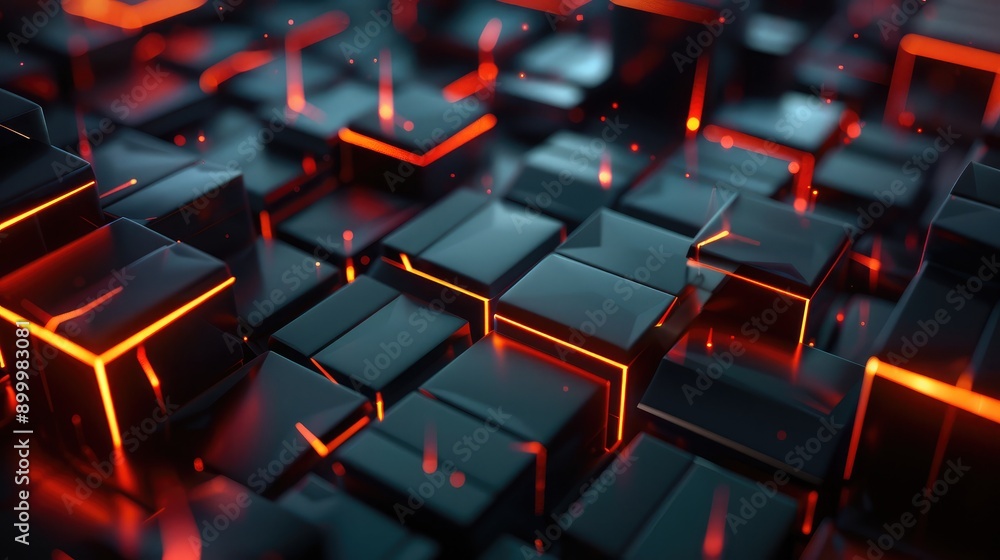 Poster glowing edges and dark backgrounds, creating a high-tech visual effect.