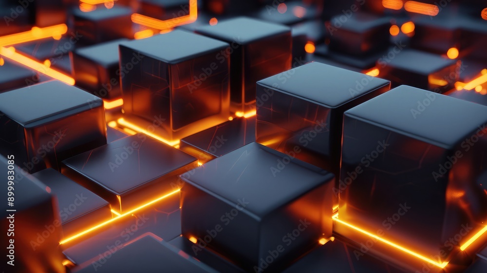 Poster glowing edges and dark backgrounds, creating a high-tech visual effect.