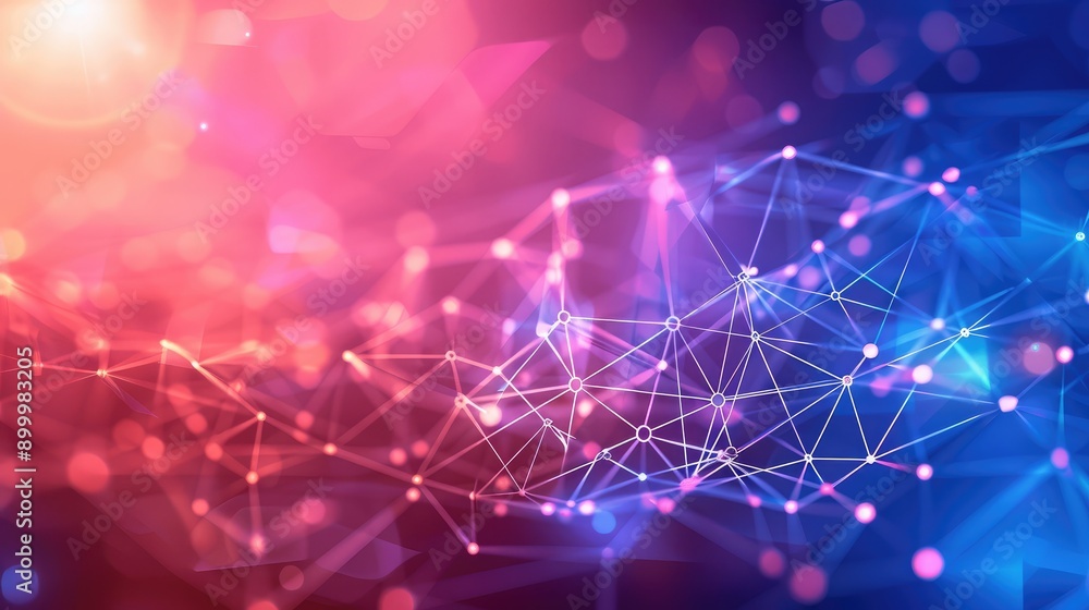 Poster glowing network background with geometric shapes and data points, representing advanced connectivity