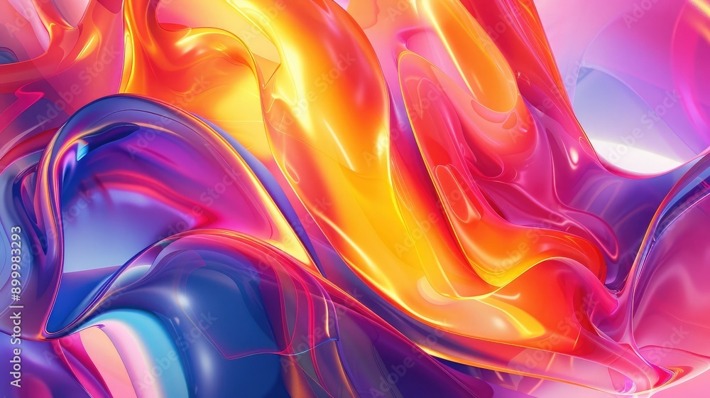 Poster fluid 3d abstract shapes with vibrant colors and smooth gradients, creating a harmonious effect.