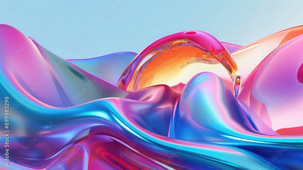 Poster fluid 3d abstract shapes with vibrant colors and smooth gradients, creating a harmonious effect.