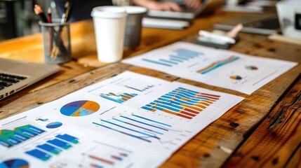 Financial charts and graphs spread out on a conference table, representing collaborative investment strategy sessions.