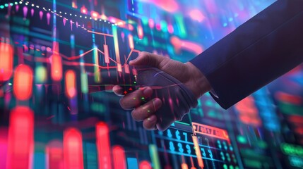 Financial graphs and charts overlaying a handshake, signifying the role of data in forming investment partnerships.