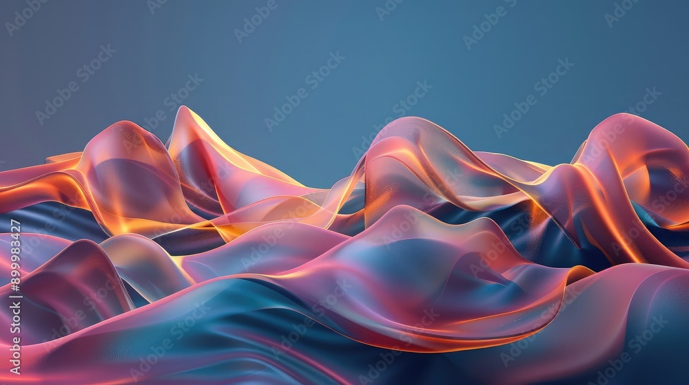 Poster fluid 3d waveforms with a gradient color scheme, representing advanced technology and motion.