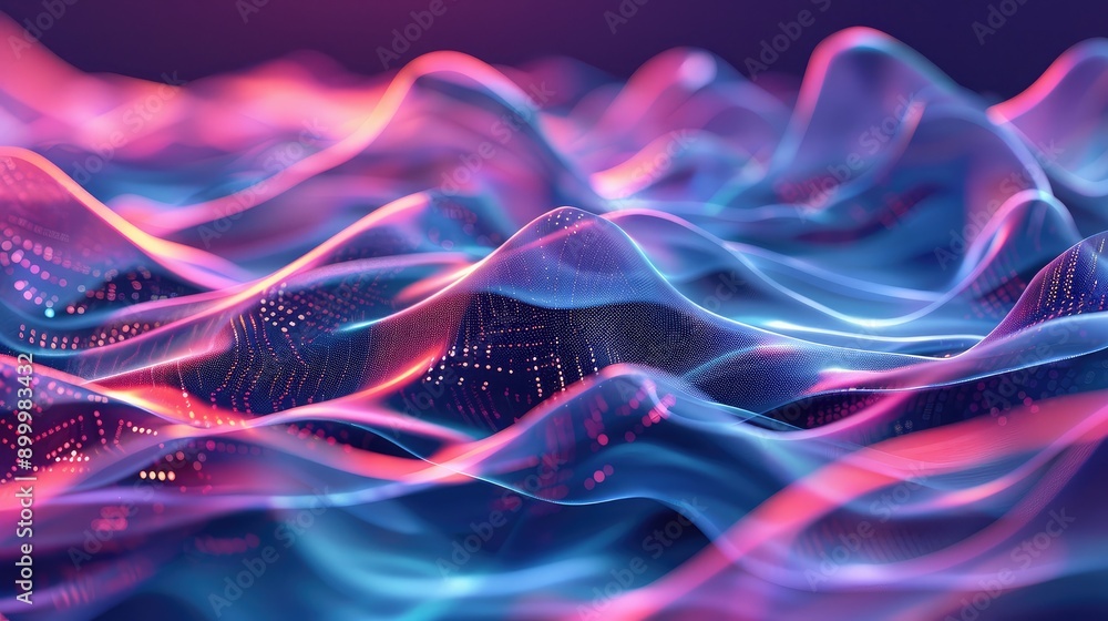 Poster fluid 3d waveforms with a gradient color scheme, representing advanced technology and motion.