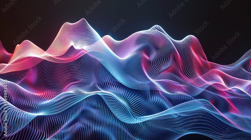 Poster fluid 3d waveforms with a gradient color scheme, representing advanced technology and motion.