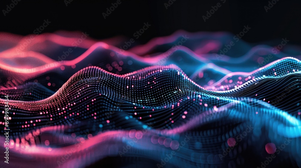 Poster fluid 3d waveforms with a gradient color scheme, representing advanced technology and motion.