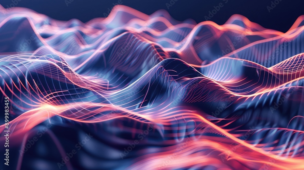 Poster fluid 3d waveforms with a gradient color scheme, representing advanced technology and motion.