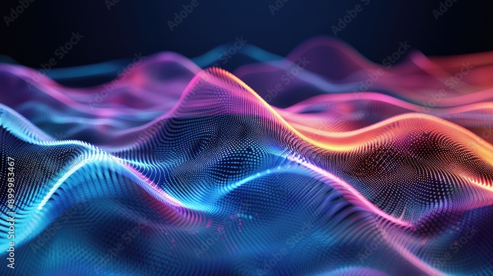 Poster fluid 3d waveforms with a gradient color scheme, representing advanced technology and motion.