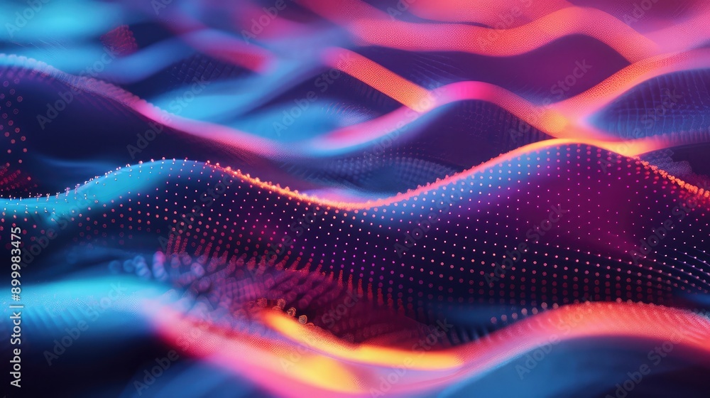 Poster fluid 3d waveforms with a gradient color scheme, representing advanced technology and motion.