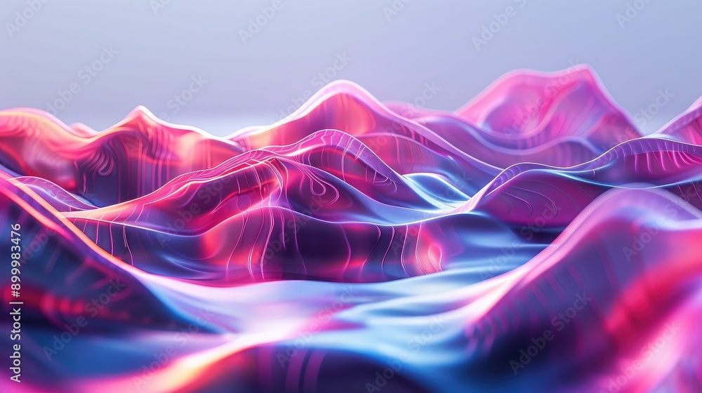 Poster fluid 3d waveforms with a gradient color scheme, representing advanced technology and motion.