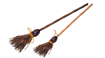Vector Broomstick and Wand, Graphic Illustrative for Halloween, Magical and Mystical Witchcraft Design Element, png file, isolated on white