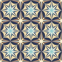 Fototapeta premium Geometric seamless pattern of square tile. Traditional decorative ornate azulejos. Abstract vintage background. Vector illustration.