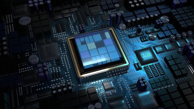 Computer processor and motherboard - 3D 4k animation (3840 x 2160 px)