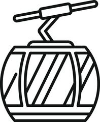 Simple line drawing of an empty cable car hanging from a cableway