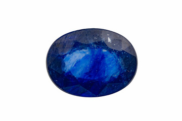 natural blue sapphire gem on the isolated white background
