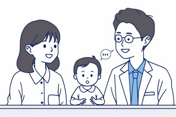 Family portrait in serene blue tones gentle expressions cozy atmosphere digital art heartwarming scene bonding love and care cute cartoon style soft hues