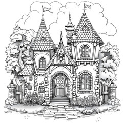 Fototapeta premium Fairy tale castle coloring page for children