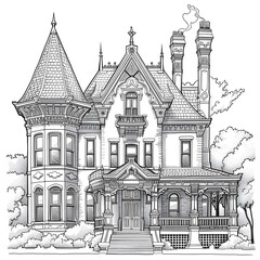Rich exclusive luxurious mansion coloring page for children and adults. Stress relieving coloring activity for kids and adults. 