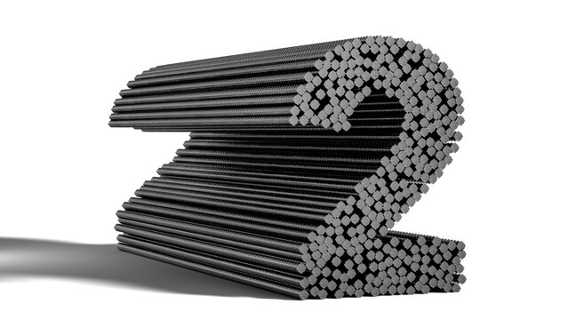 tmt steel bars using iron bar texture writting number 2. 3d render