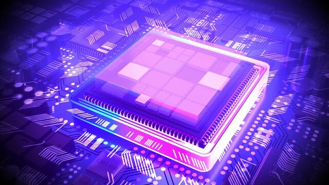 Computer processor and blinking lines - 3D 4k animation (3840 x 2160 px)