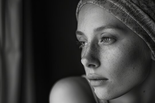 Power portraits of cancer patient. Oncology. Breast cancer. Chemotherapy