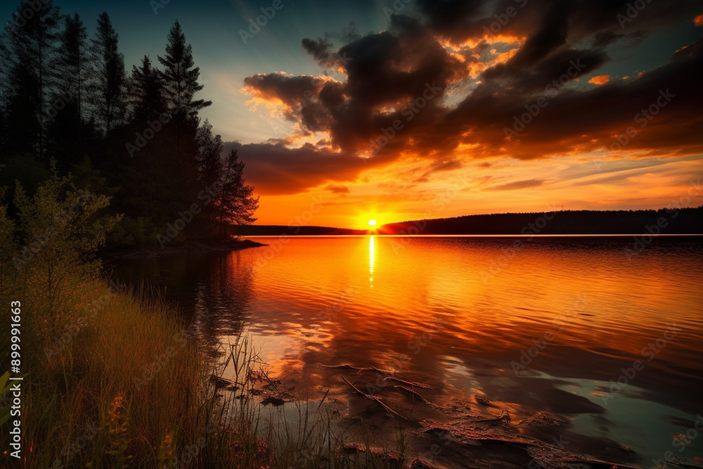 Canvas Prints beautiful sunset in the lake generative ai