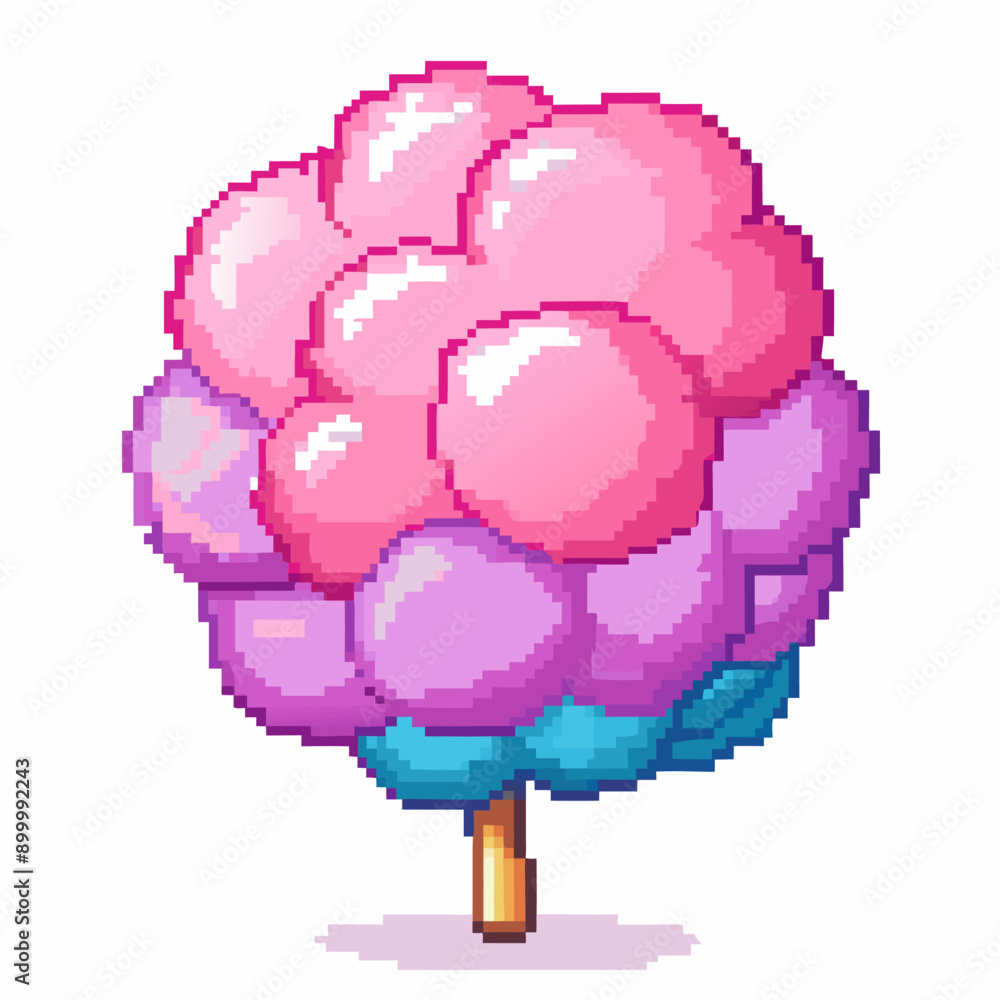 Poster a tree made of colorful candy is shown in a pixelated style