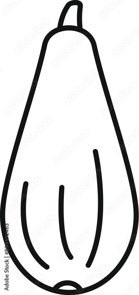 Poster simple line drawing of a butternut squash with a stem, isolated on a white background