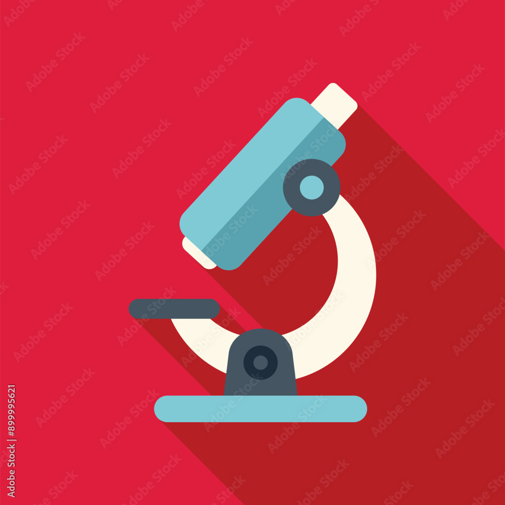 Poster simple microscope illustration casting a long shadow on a red background