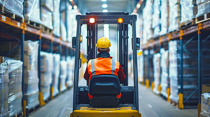 Fototapeta premium Concept of warehouse. The forklift in the empty big warehouse