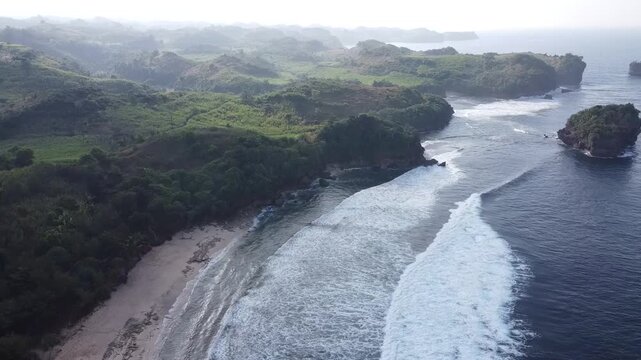 acean top view with small island