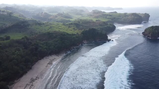acean top view with small island