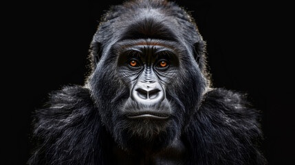 Obraz premium 力強いマウンテンゴリラの顔をクローズアップでポートレート風にリアルに描いたAI生成画像