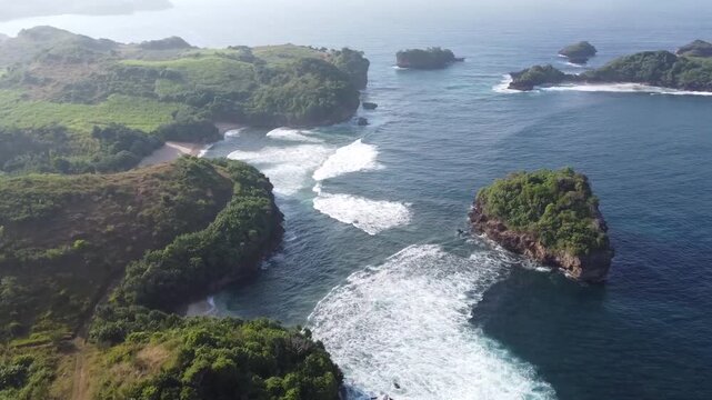 acean top view with small island