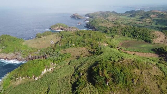 acean top view with small island