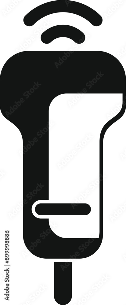 Poster simple icon of a wireless barcode scanner transmitting scanned data