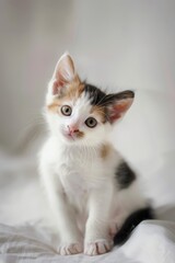 Photorealistic white fluffy kitten Generative AI