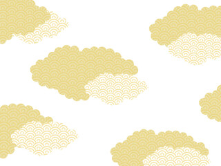 金雲のシンプルな和背景_縦_ベクターイラスト
