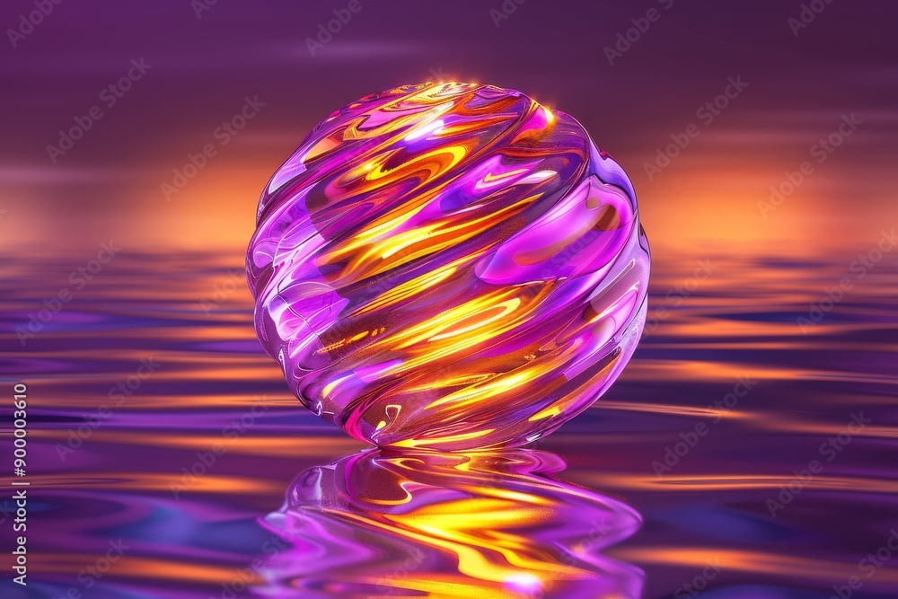 Poster vibrant glass orb with colorful reflections abstract and dynamic design playful and artistic atmosph