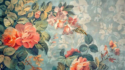 Floral Design on a Vintage Blue Background