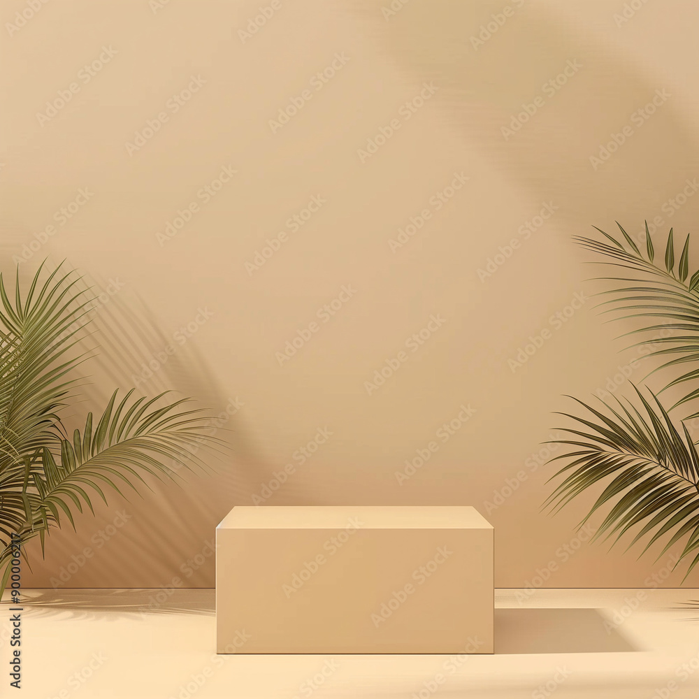 Poster modern square display podium on beige background with copy space for text or product presentation