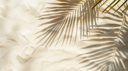 Obraz premium Empty palm shadow one color texture pattern cement wall background. Used for presentation business nature organic cosmetic products for sale shop online. Summer tropical beach - generative ai