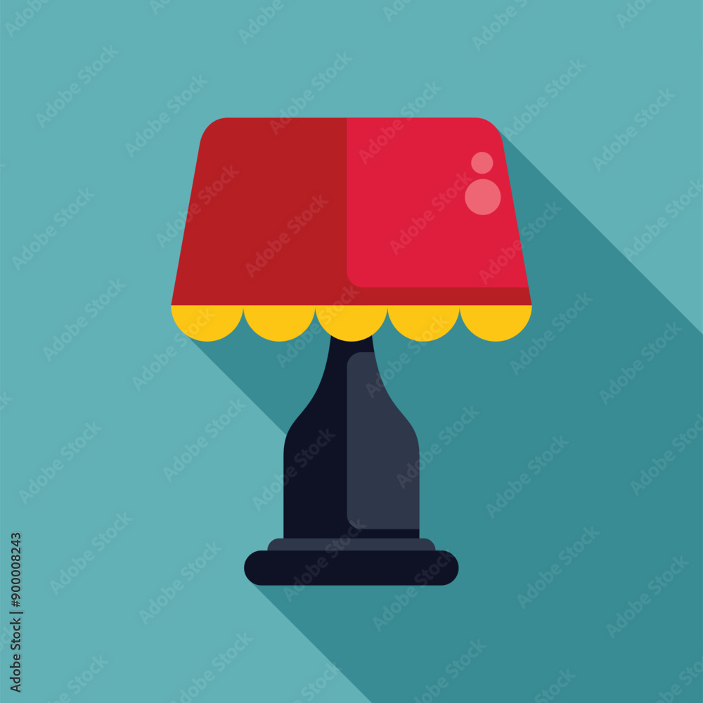 Wall mural red table lamp casting long shadow on turquoise background, in flat design style