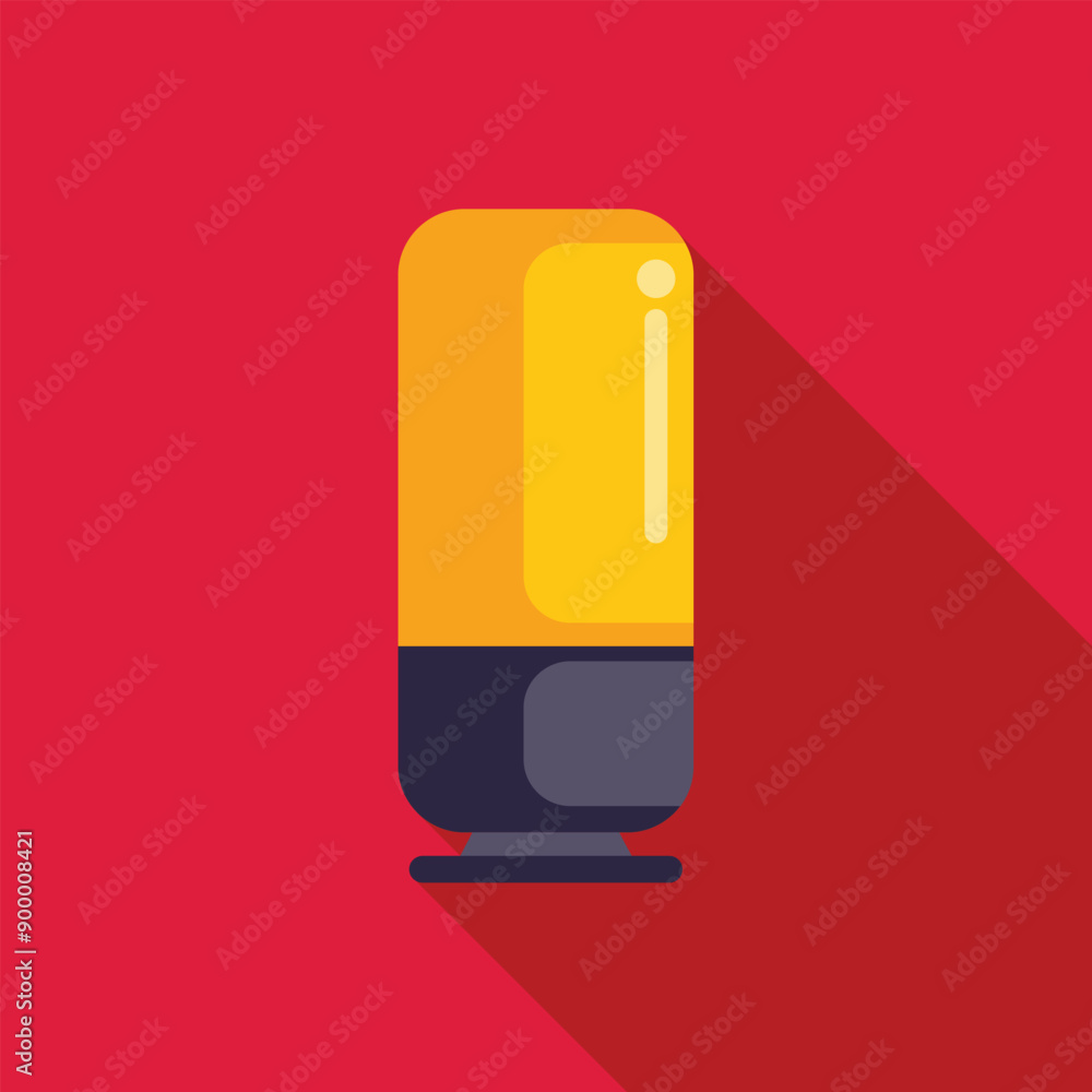 Poster yellow and blue smart speaker with long shadow on red background is waiting for voice command